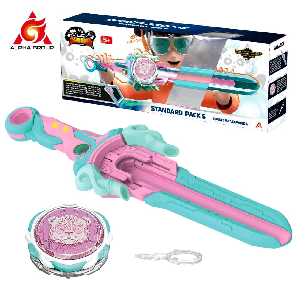 Infinity Nado 6 Power Pack - Spirit Wind Panda Giroscopio con trottola in metallo aggiornato, lanciatore di spada da 39 cm Giocattolo per bambini Regalo di compleanno