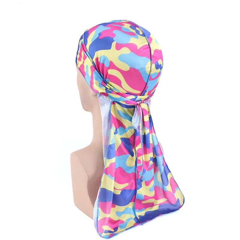 Unisex Bandana Camouflage Silky Long Tail Hat Head Wrap Elastic Cap Scarf Men Women Pirate Hat Turban Headwear Doo Durag Cap New