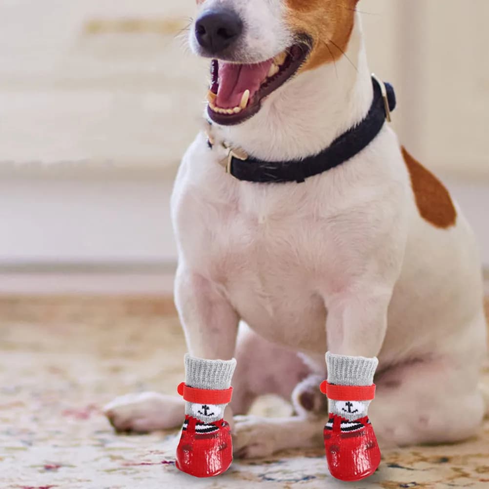4 Pezzi Calzini Impermeabili Antiscivolo per Cani, Design Cartone Animato, Traspiranti in Cotone, per Cani Piccoli, Uso Esterno, Lavabili e Riutilizzabili