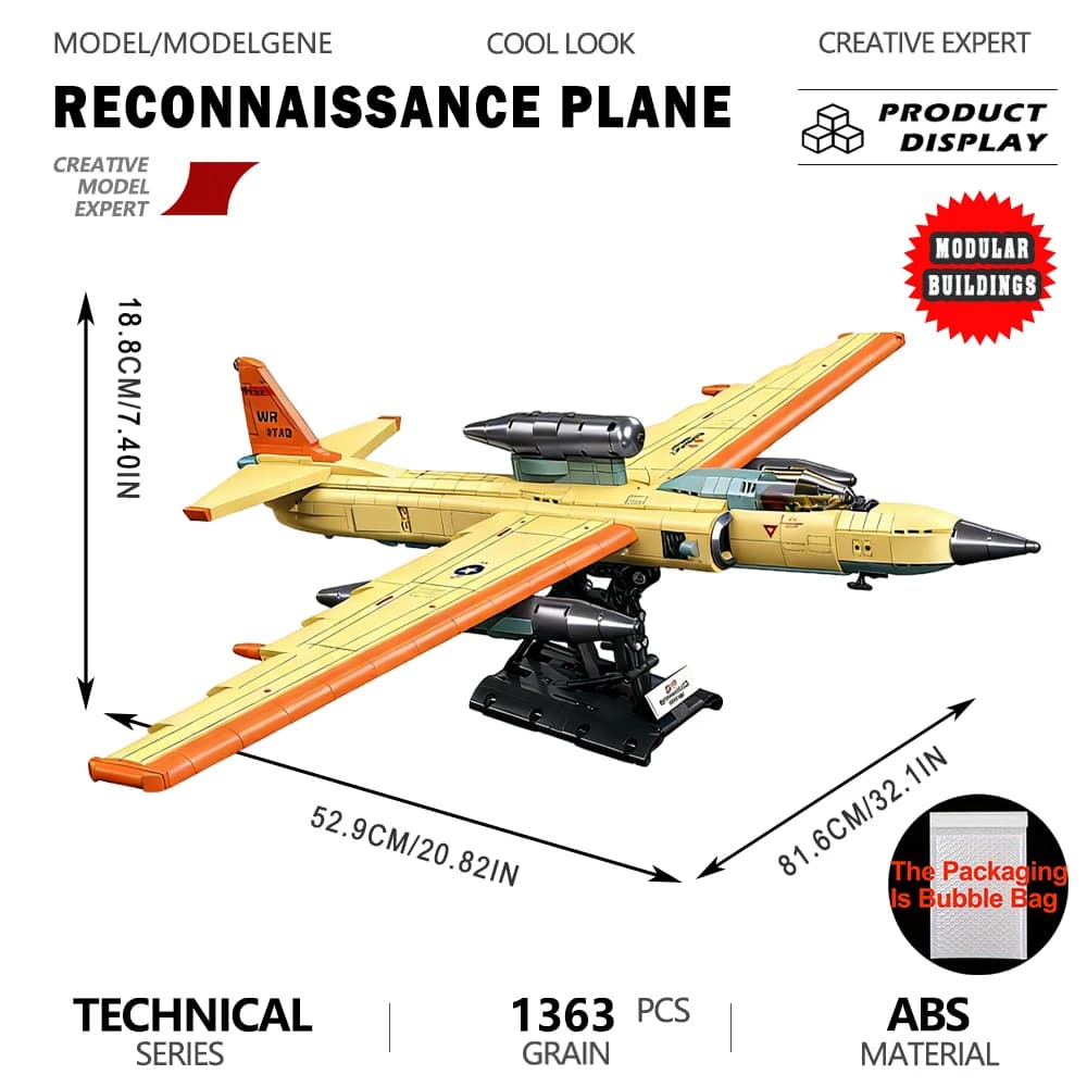 Blocchi da Costruzione U2 Aereo da Ricognizione della Guerra Fredda, Modello di Aeroplano Militare Classico, Mattoncini Giocattolo per Decorazioni