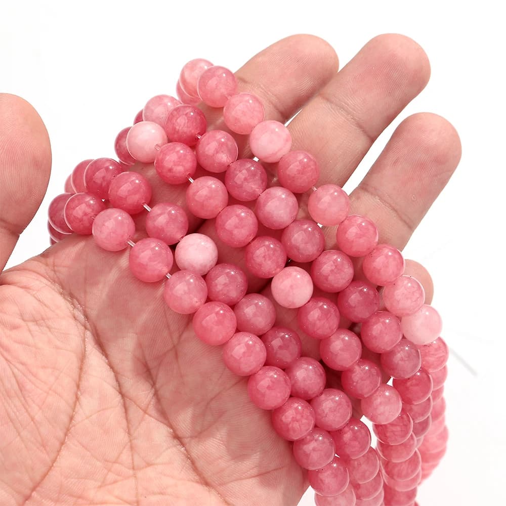 1 Filo di Perle Sfuse in Giada Persiana Naturale Rosa 4/6/8/10mm per Creazione Gioielli Fai da Te, Bracciali e Collane