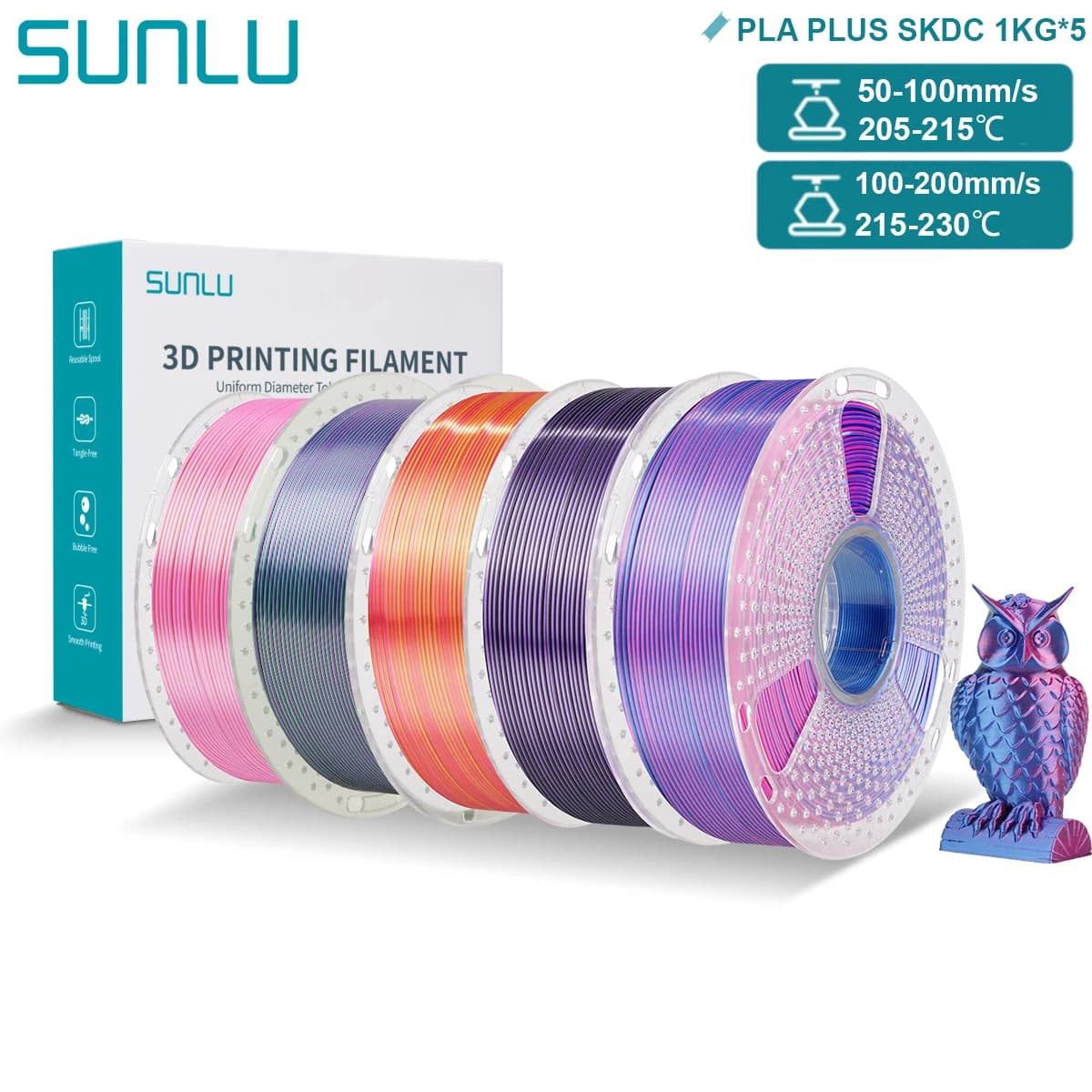SUNLU PLA PLUS 3D Printer Filament in Silk 1,75 mm Double/Triplo tone Glossy silk texture Colors shaded for most 3D FDM printers