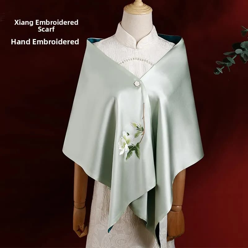 High-End Silk Scarf Xiang Elderly Women's Fashionable Hand-Estitched Silk Gift Wrap Shawl Floral Patterned Scarf