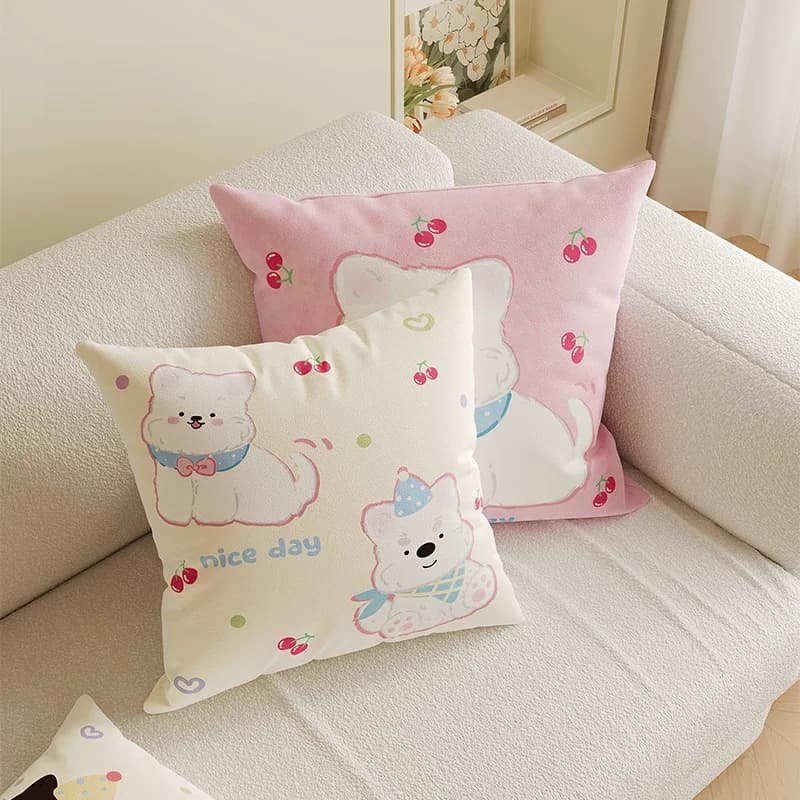 Cuscino Lombare Quadrato con Fodera Rimovibile e Lavabile in Cotone PP, a Forma di Cane Cartone Animato, per Camera da Letto e Comodino