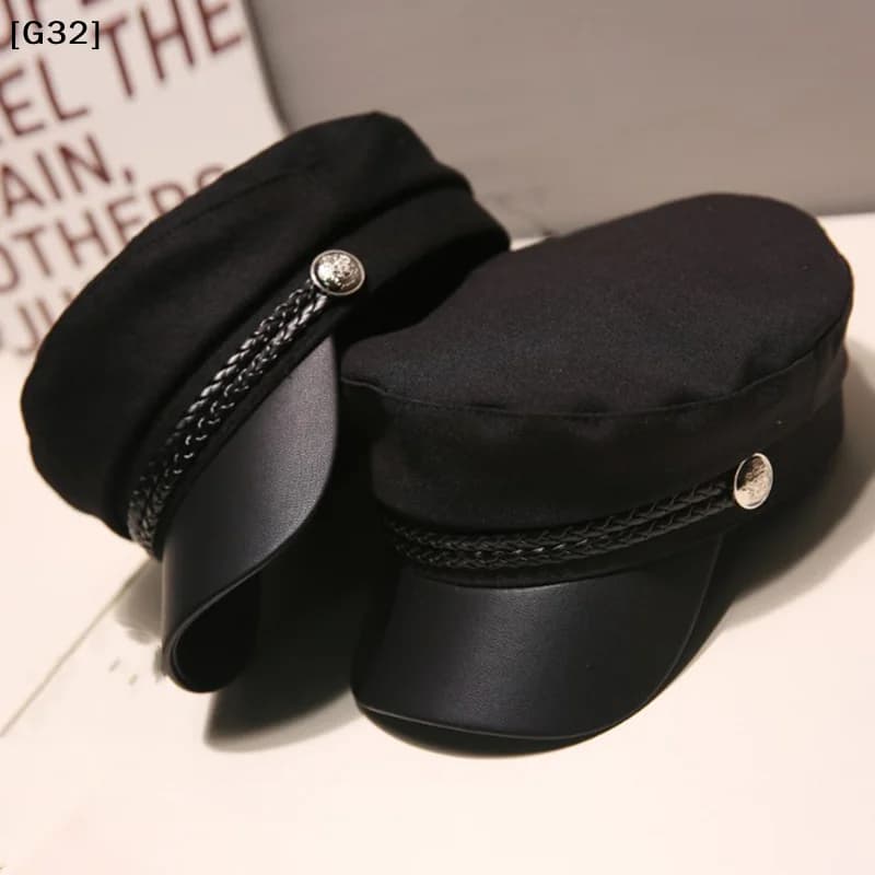 Elegant Leather Trim Sailor Cap, Women's Flat Top Cadet Hat, Multiple Colors Available[G32]