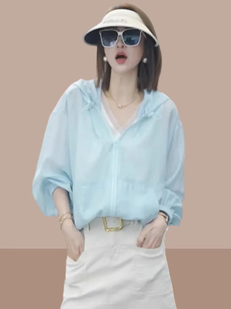 Women's Summer 2026 Ice Silk Cool Feeling Sun Protection Outerwear Lightweight Breathable Outdoor Short Jacket Casual Loose Fit