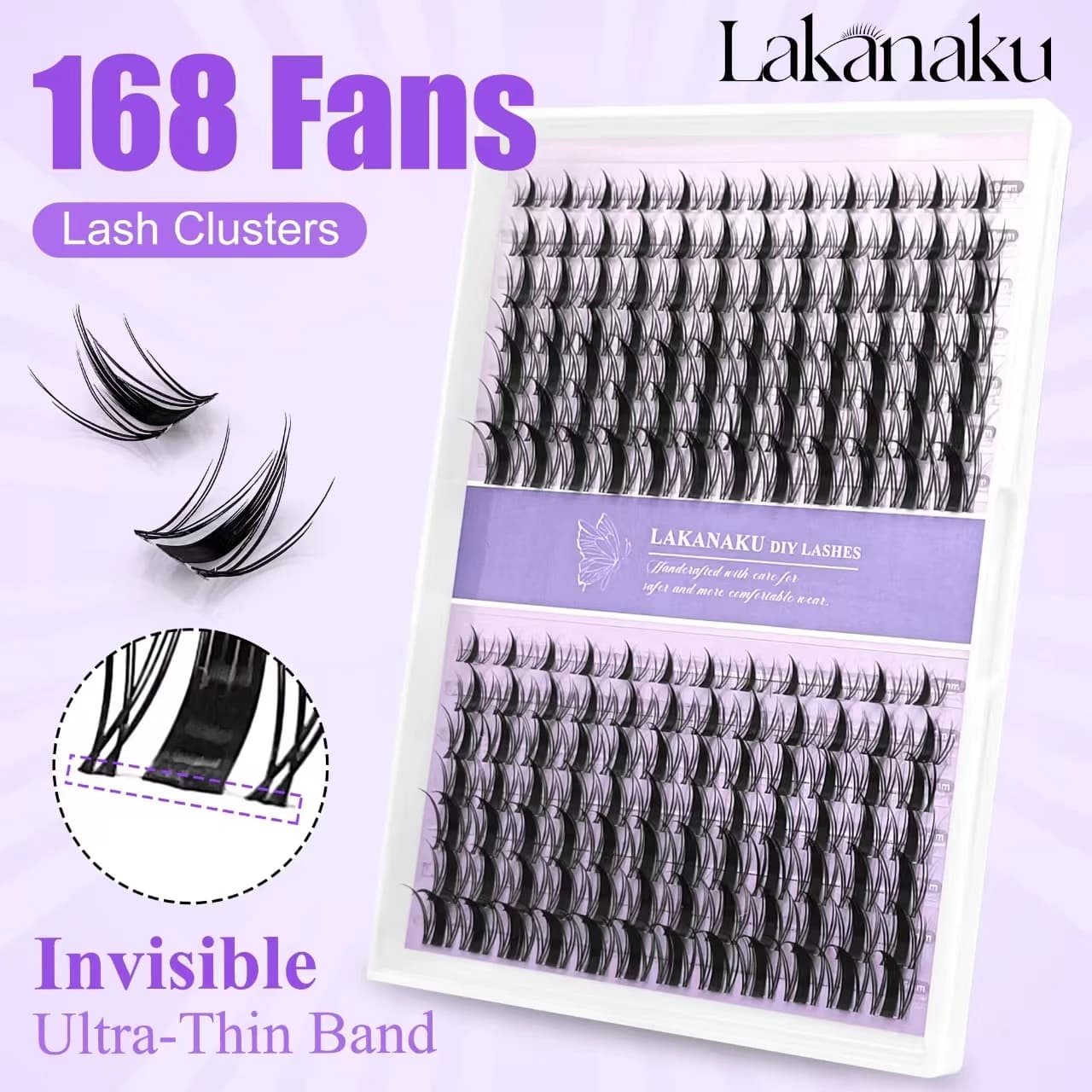 LAKANAKU 168 Ventole Fai da te Cluster Ciglia Cat Eye Ciglia Fascia invisibile Premium Visone Manga Lash Cluster