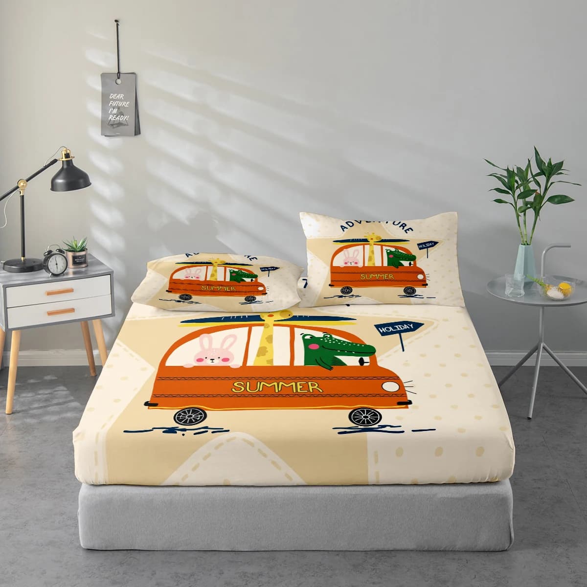 Set di lenzuola con motivo stampato Adventure, combinazione di proteggi-materasso e federa, set di lenzuola stampate ad alta definizione include 1 lenzuolo con angoli + 1 o 2 federe (1 federa per 60*100 cm e 1 o 2 federe per 72*132 cm, il resto delle misure ha 2 federe), adatto per camere da letto e camere degli ospiti, biancheria da letto in poliestere ultra morbido, lavabile in lavatrice, utilizzabile in tutte le stagioni