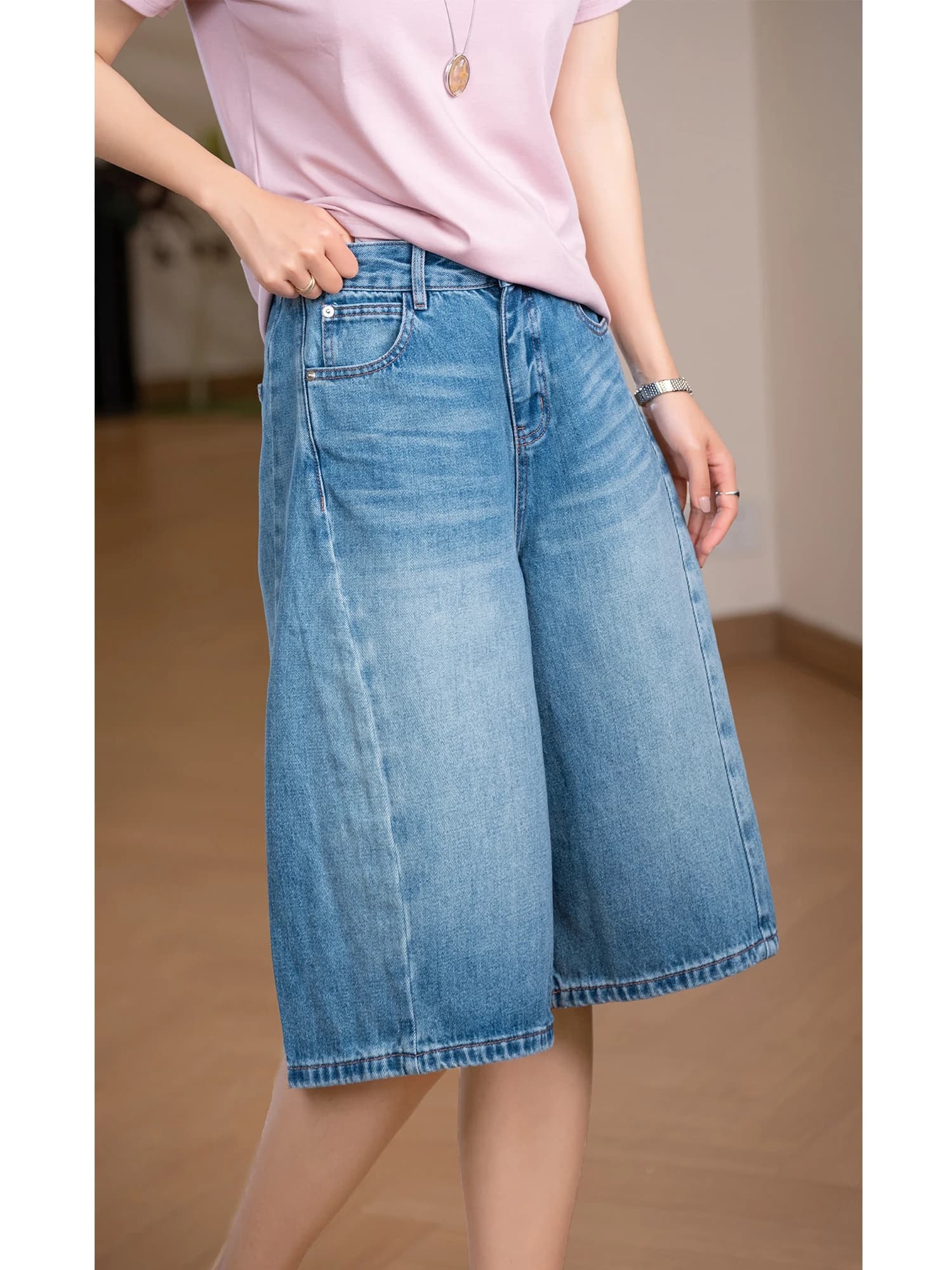 Jeans da Donna Eleganti con Effetto Snellente, a Cinque Tasche, in Cotone Pesante Lavato, Traspiranti e alla Moda