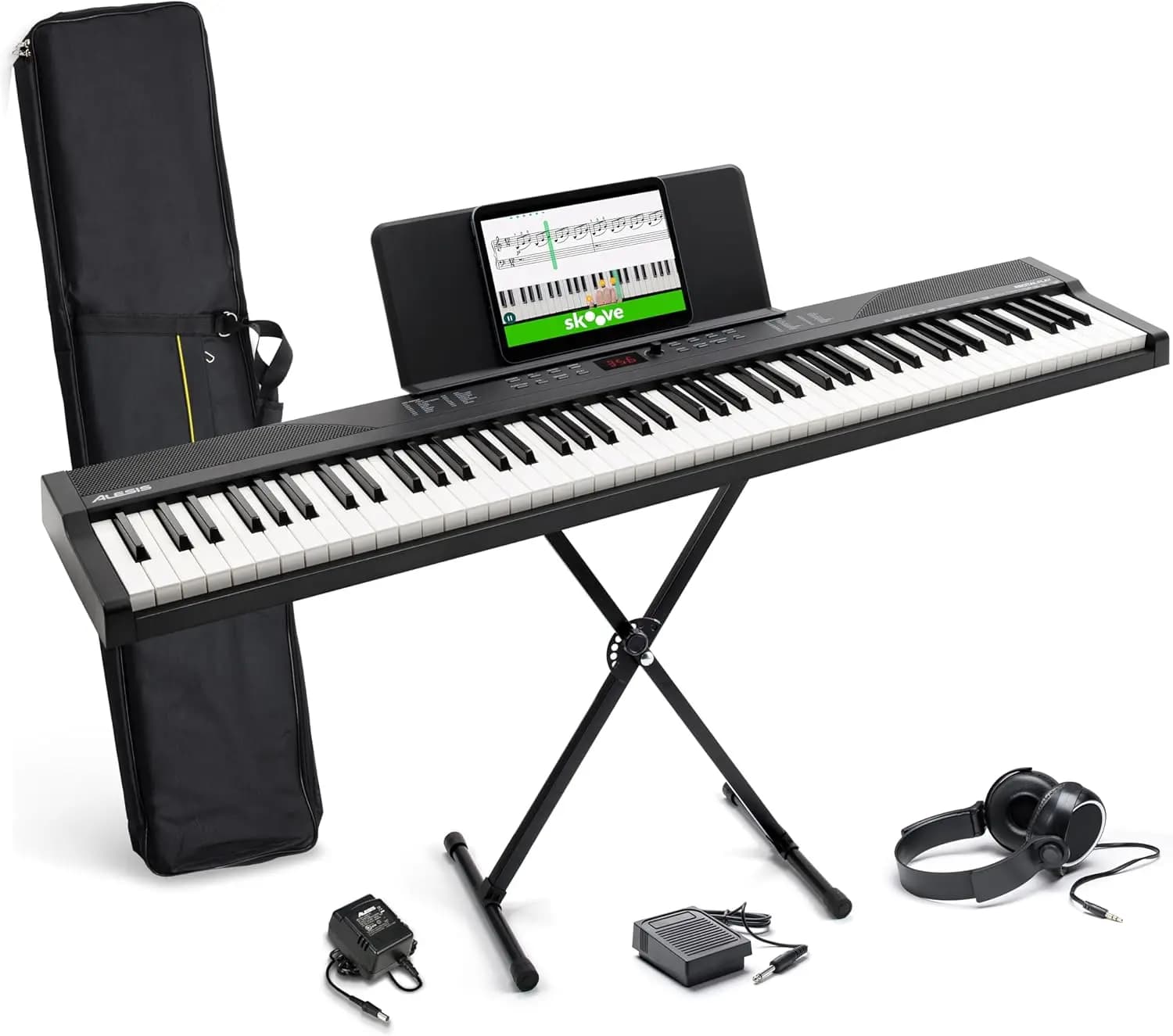 Pianoforte Digitale a 88 Tasti con 480 Suoni, Altoparlanti, USB-MIDI, Supporto, Pedale, Cuffie e Borsa per Principianti