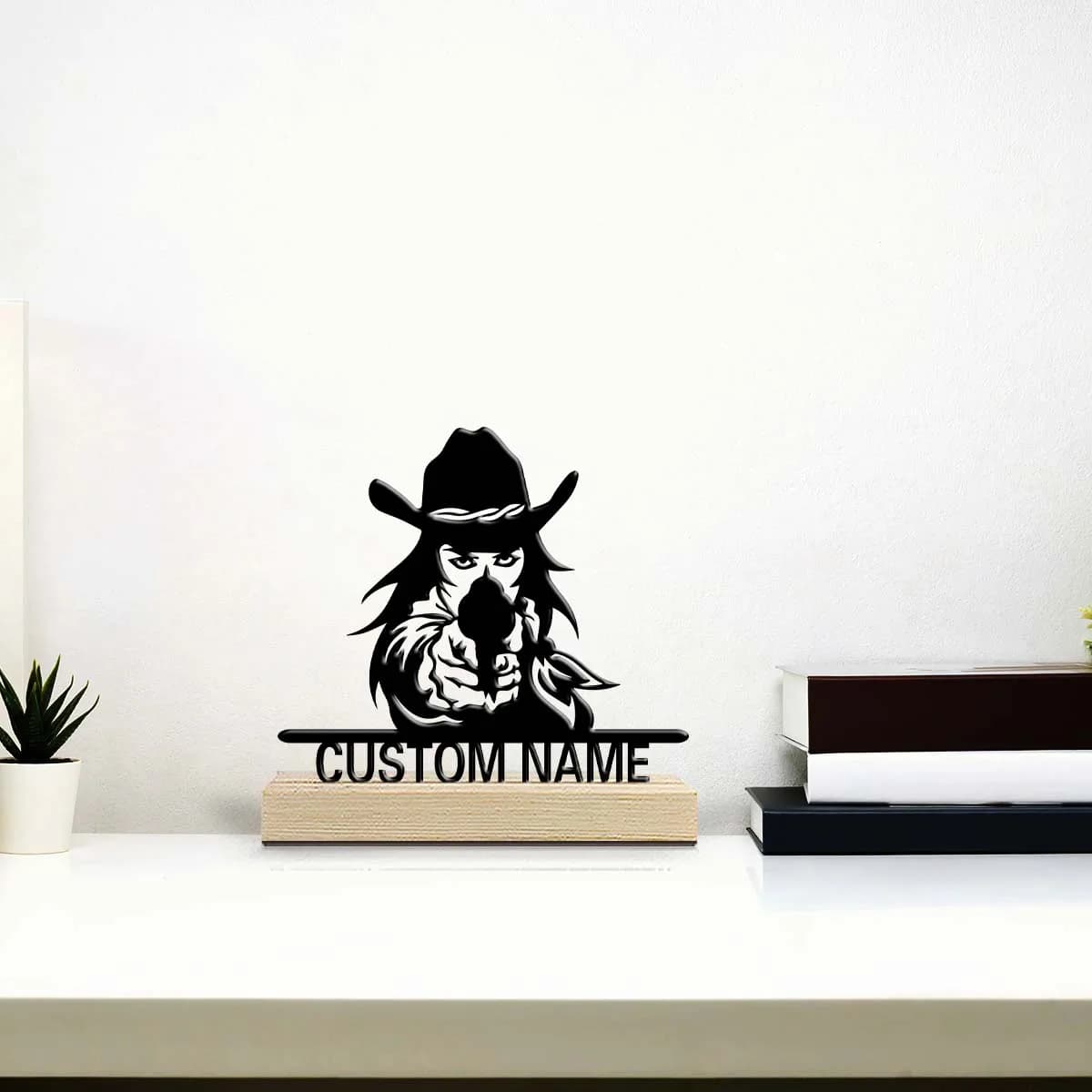 1pc Metal Desktop Decoration Custom Content With Wooden Base Modern Rural Home Desktop Decorations