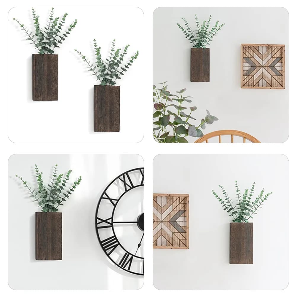1Set Wood Plant Basket Artificial Hanging Flowerpot Front Door Porch Farmhouse Decoration Fake Plant in Basket Realistic Home