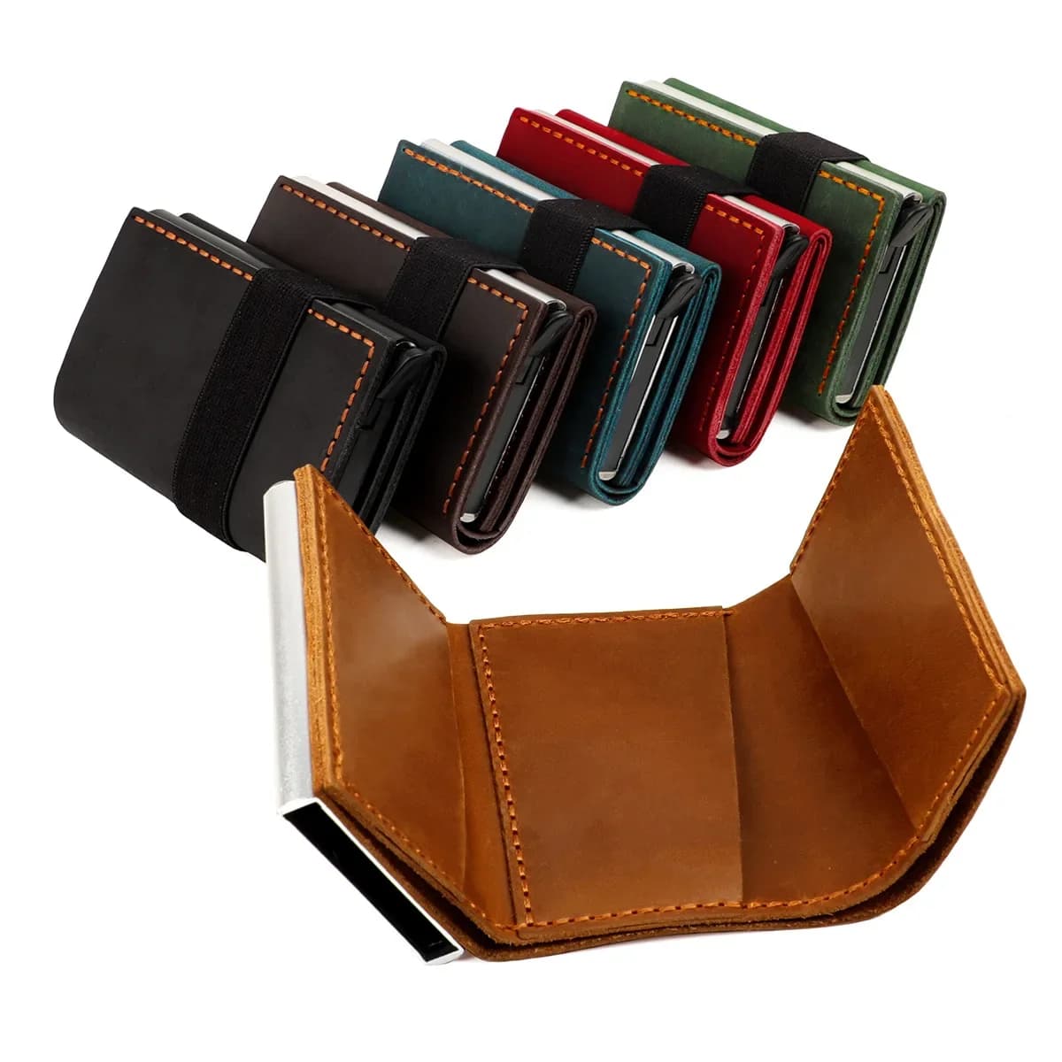Porta carte di credito Pop-Up con protezione RFID portafoglio in vera pelle con scomparto per banconote e monete per uomo e donna