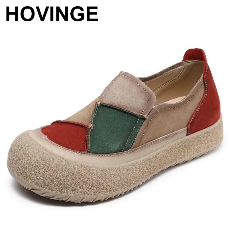 Sneakers basse in pelle da donna, colore casual, slip-on, punta tonda, suola in gomma, resistente all'usura