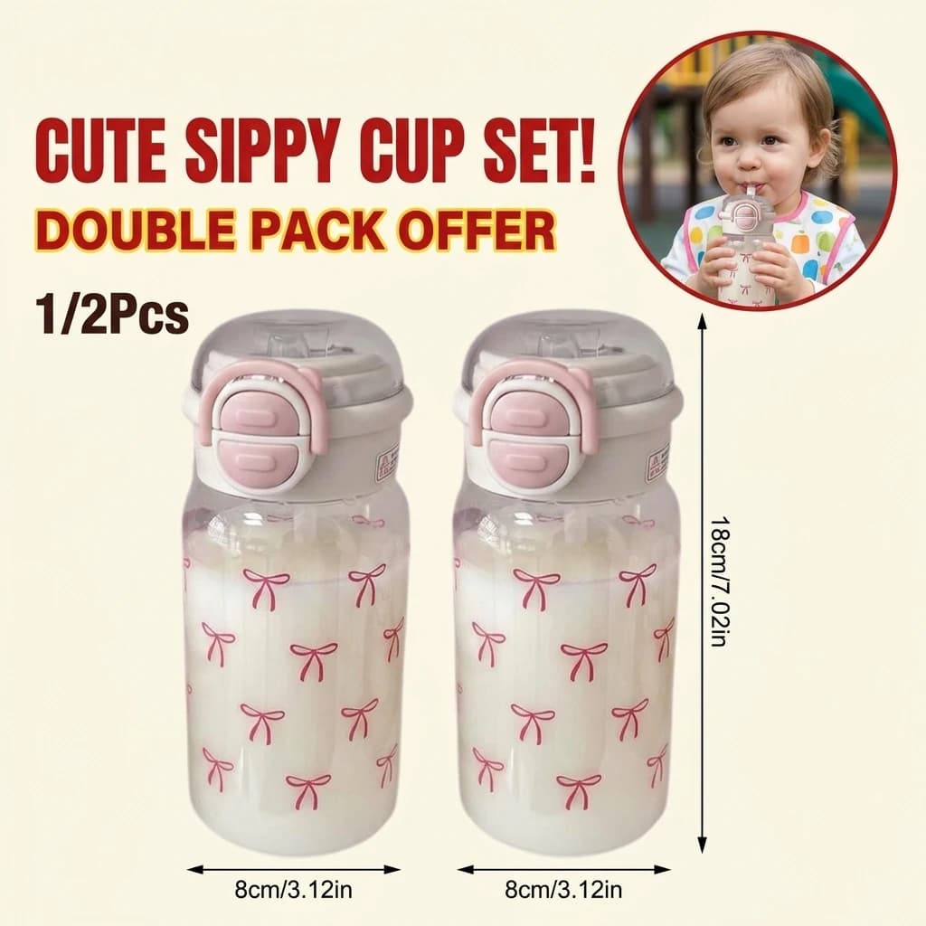 Portable Large Capacity Women Water Cup Pink Bow Print Tumbler Water Bottle with Straw Lid Girly Attractive Drinking Cup