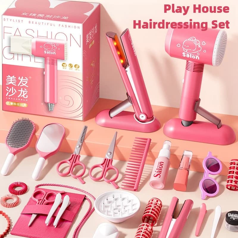 Hair Beauty Makeup Kit for Girls Role Play Set for Kids Barbers Simulation Hair Hairstyle Mirror Tool Pretend to Play Home Toys for Kids