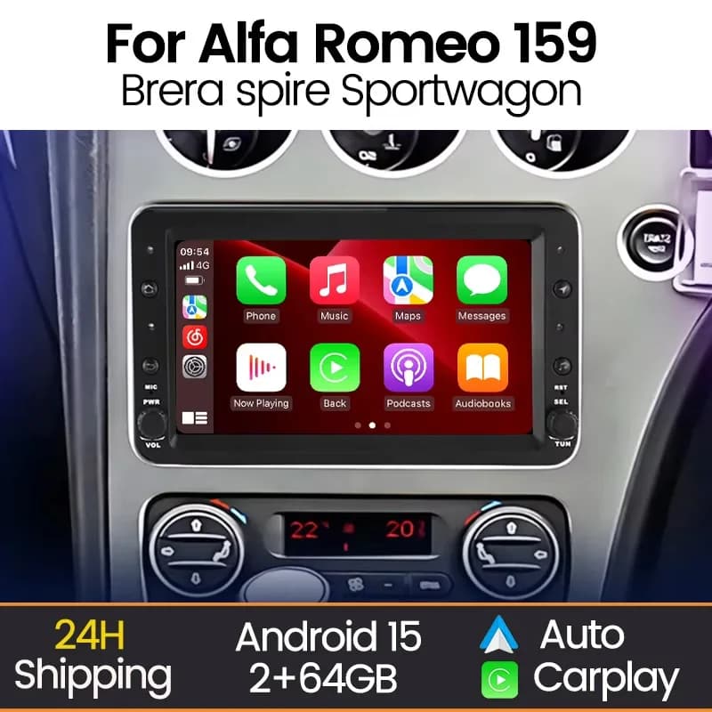 Autoradio Multimediale Android da 7 Pollici per Alfa Romeo 159 Spider Brera Sportwagon con CarPlay GPS WiFi Tutto in Uno