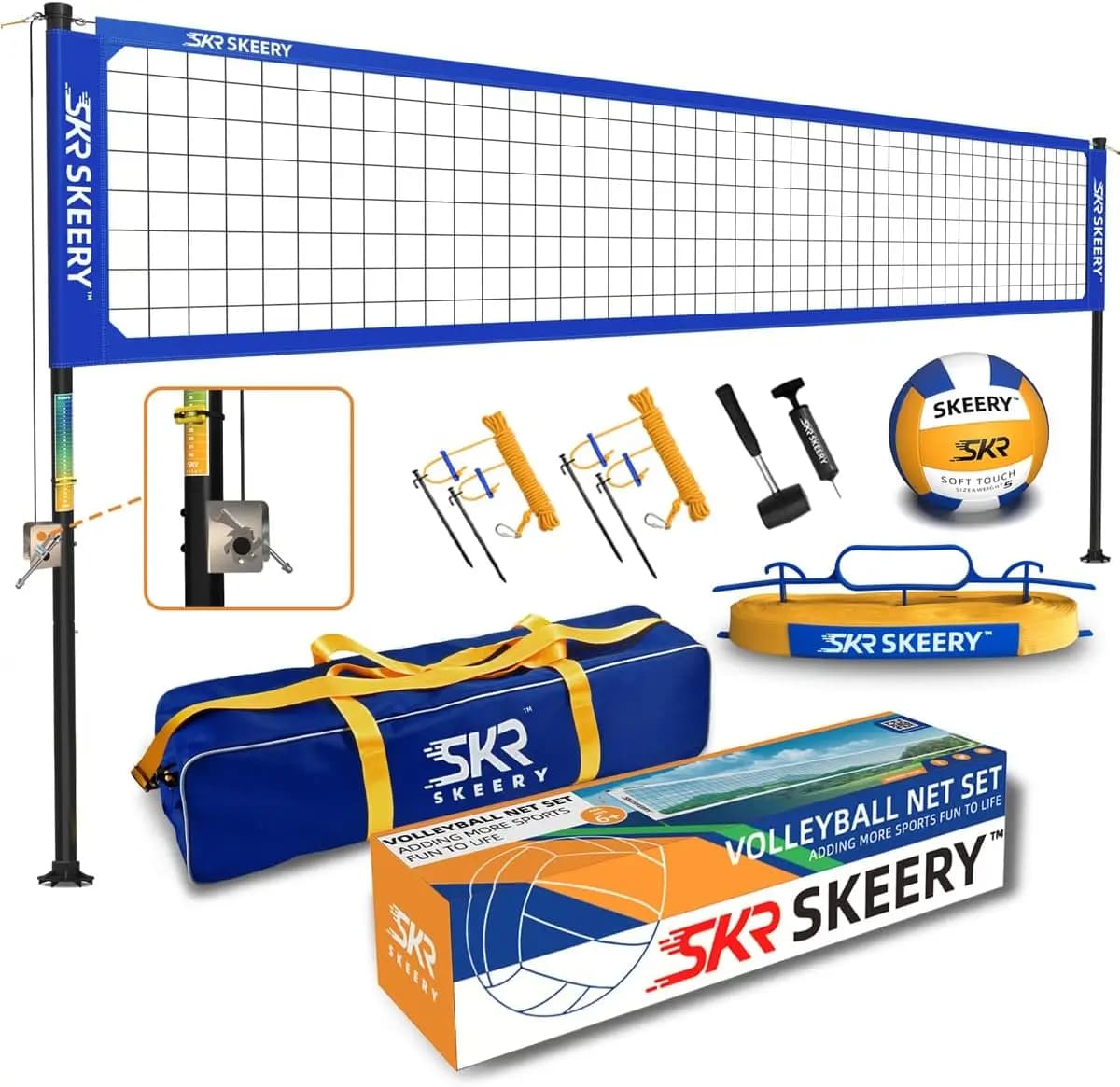 Professional Outdoor Volleyball Network Set with Adjustable Poles, Anti-Slow design for use in beach grass in courtyard