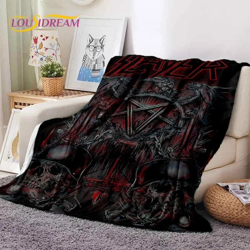Coperte in morbida flanella 3D Rock Slayer Heavy Metal Band, coperta comoda coperta per letti da picnic, divani, regali per la camera da letto di casa