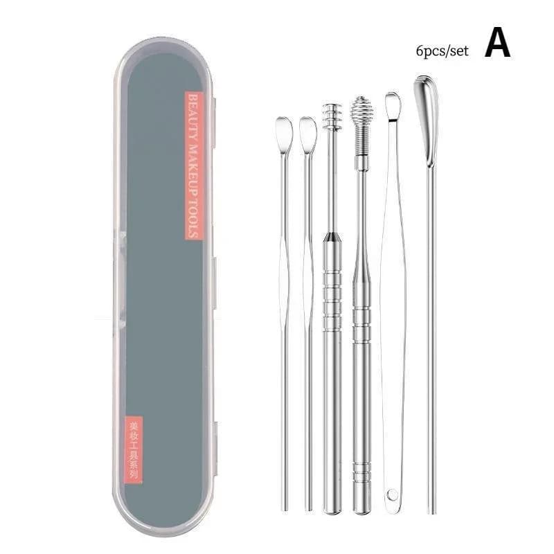 6/7/8 Pz Set Pulitore Cucchiaio Cura Orecchio Raccoglitori di cera per l'orecchio Pulizia Earpick in acciaio inossidabile Rimozione della cera Curette Ear Pick Cleaner Orecchio
