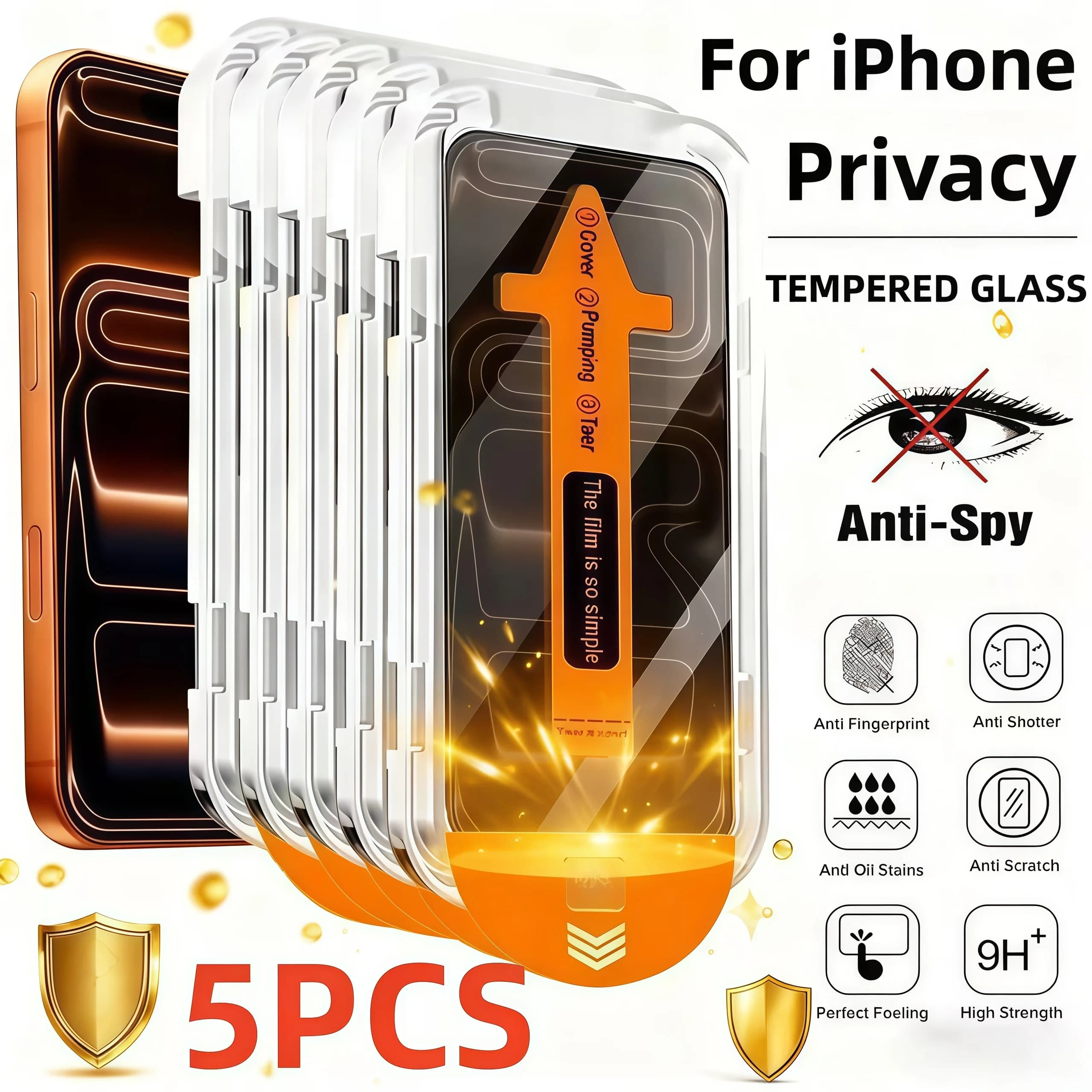 5PCS Anti-Spy Tempered Glass Dust Free Installation Protector for iPhone17 16 15 14 13 12 11 Pro Max Privacy Screen Protector