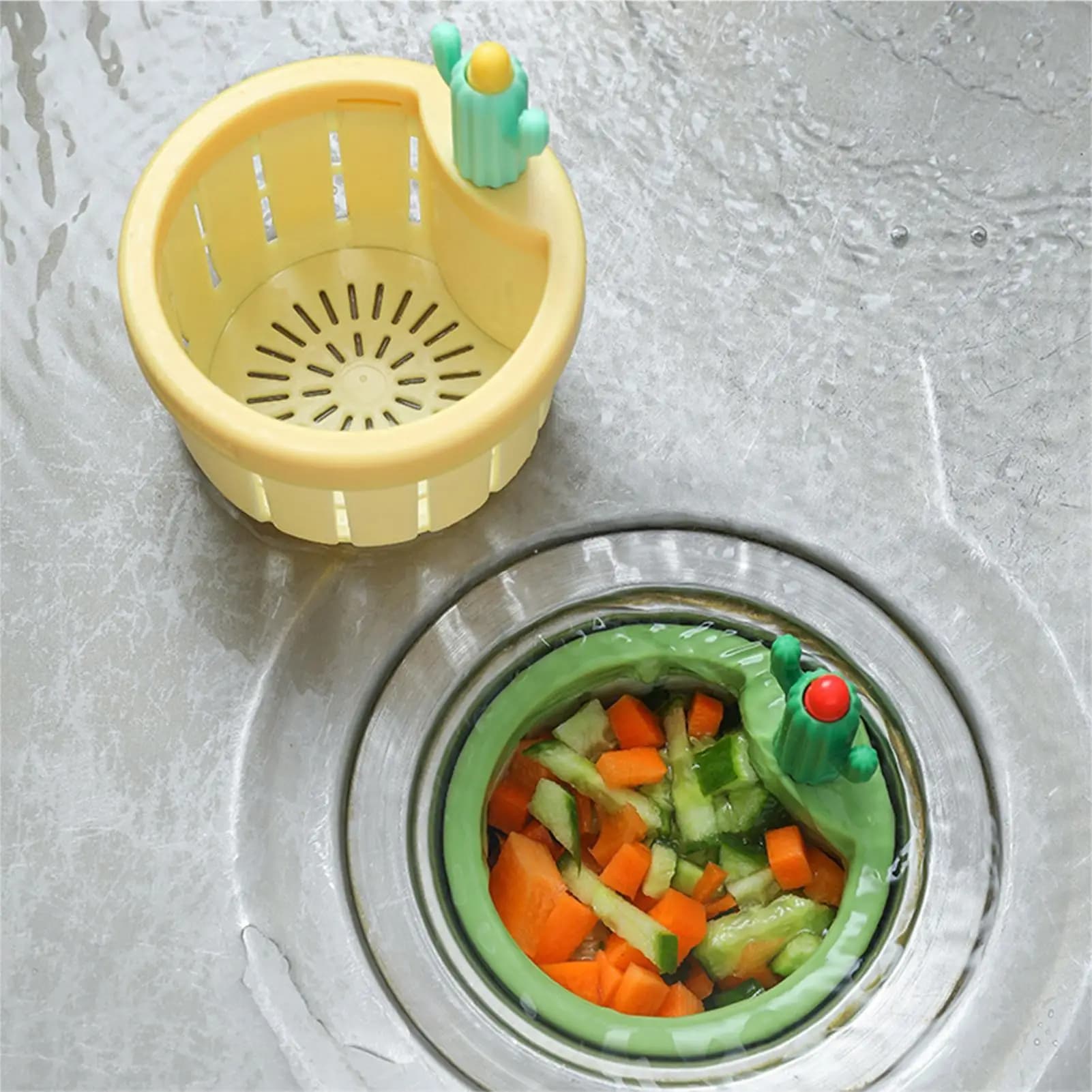Cestello Automatico per Scarico Lavello Cactus, Filtro per Scarico Lavello Cucina, Facile da Pulire, Raccoglitore di Rifiuti Alimentari