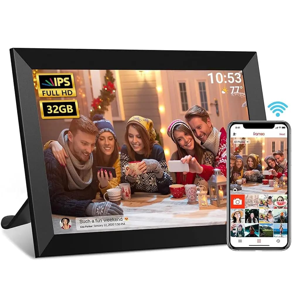 Cornice Digitale WiFi da 10.1 Pollici con Schermo Touch IPS HD 1280x800, Memoria da 32GB e Rotazione Automatica