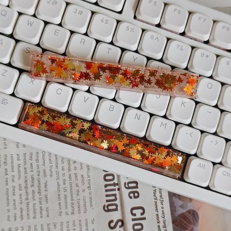 Keycaps Trasparenti a Forma di Foglia Personalizzati in Resina, Tasti DIY 6.25 U Spacebar per Accessori Tastiera Meccanica con Switch MX