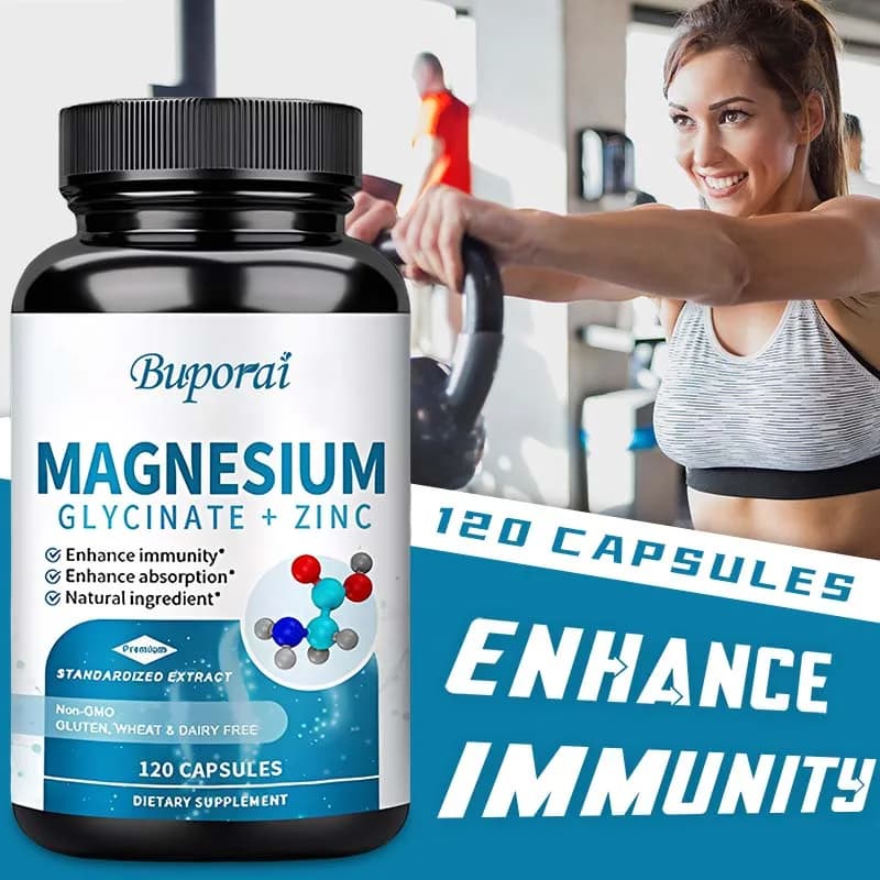 Magnesium Glycinate + Zinc - Triple Supplement for Men and Women - for Sleep, Bones, Heart, Immune Support