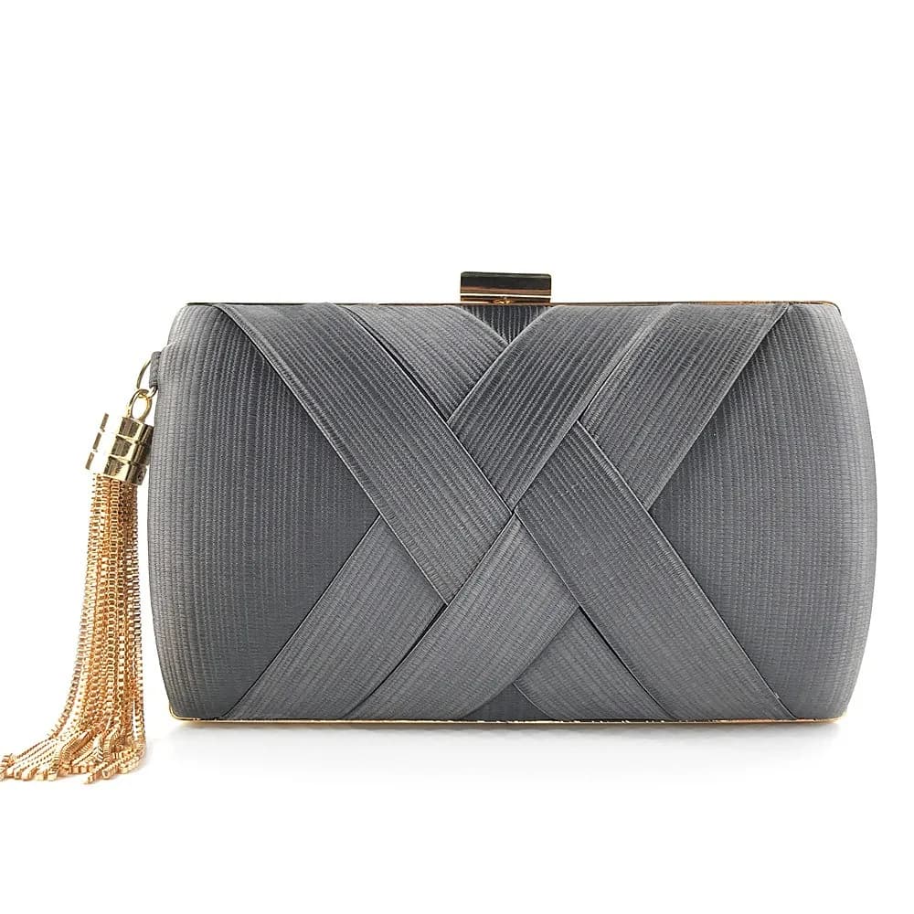 Borsa da sera di lusso in seta con nappa, elegante pochette da sposa con catena, per banchetti e matrimoni