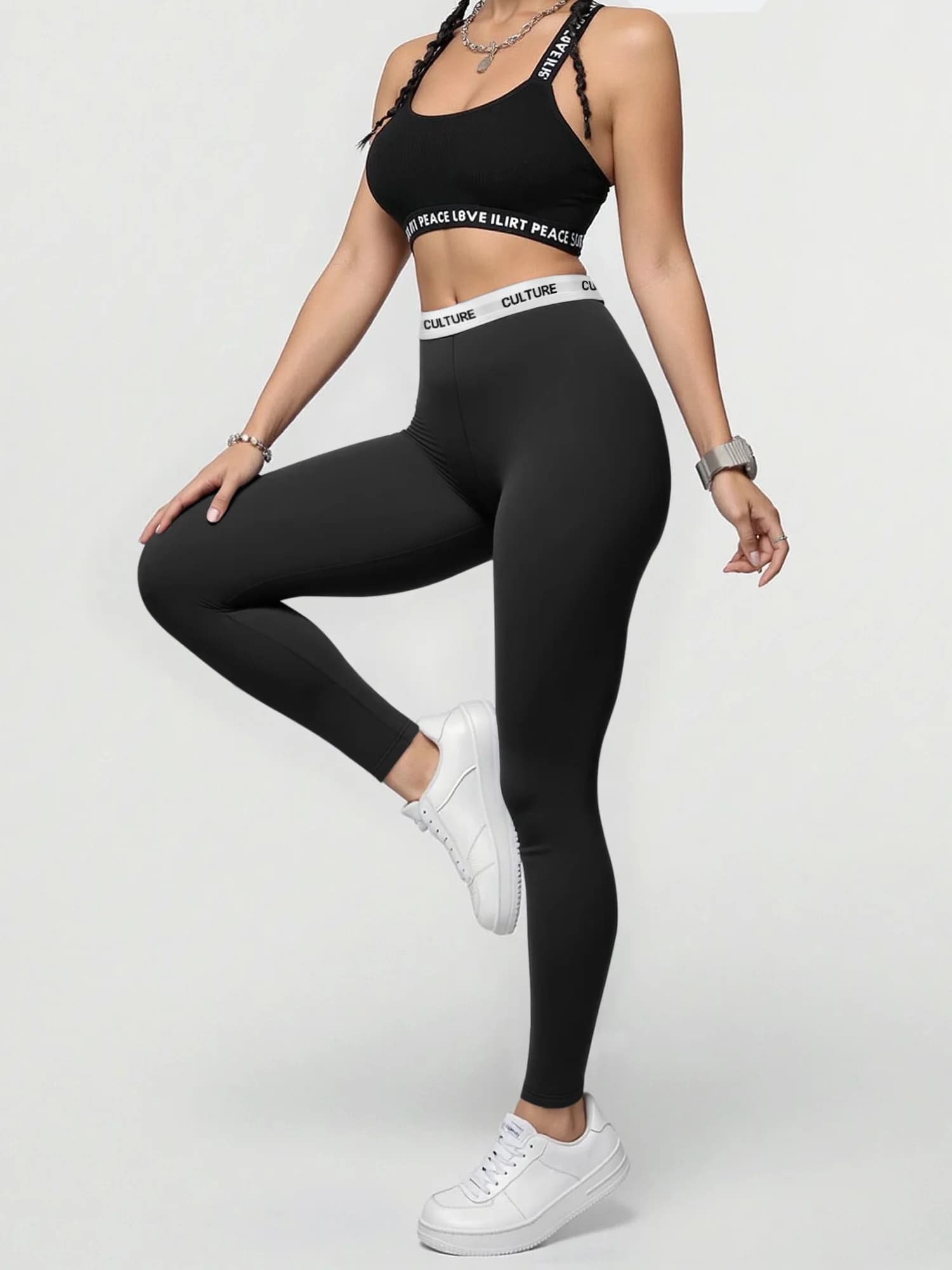 Leggings da donna a vita alta con stampa CULTURE, morbidi ed elasticizzati, effetto push-up, per fitness e yoga
