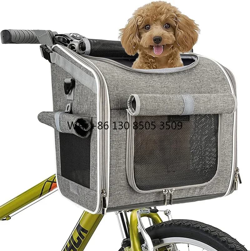 Expandable Foldable Soft-Sided Pet Dog Backpack Carrier Dog Bike Basket Carrier