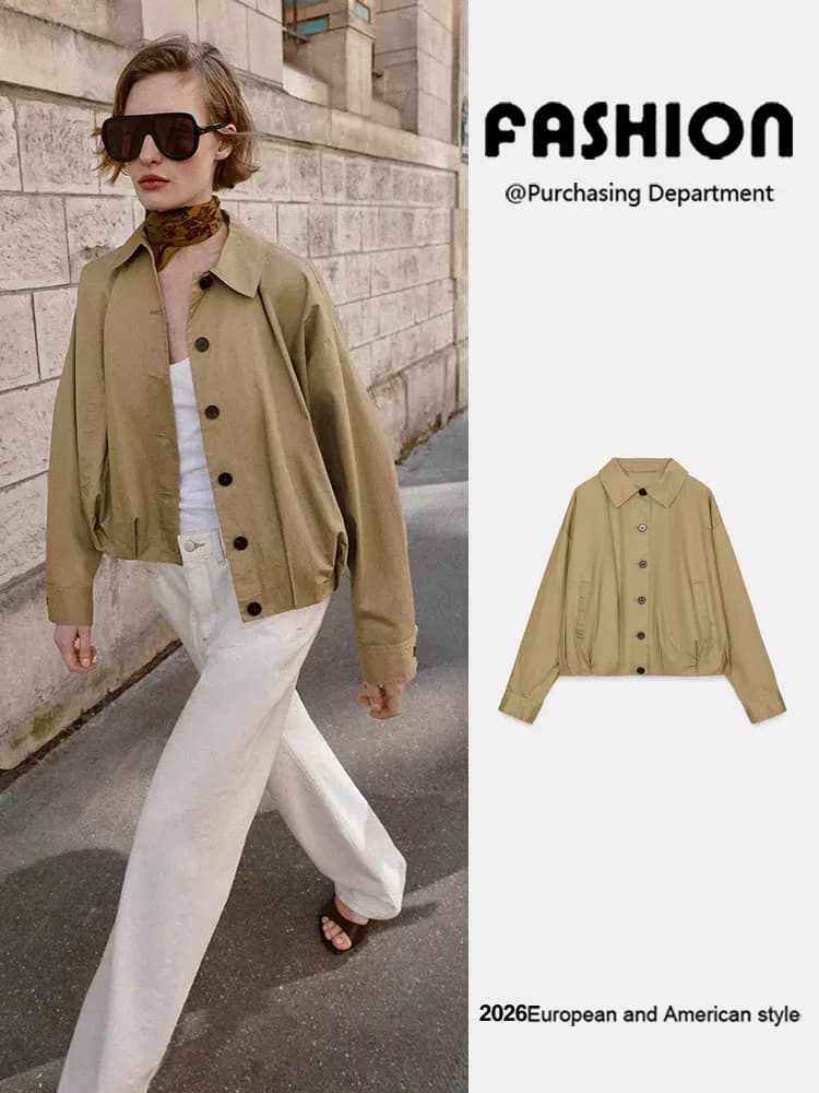 Spring New Arrival Women's Casual Long Sleeve Turn-down Collar Commute Bubble Sleeve Jacket Versatile Short Outerwear