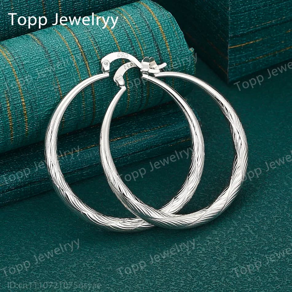 Orecchini di Lusso in Argento Sterling 925 da 40mm con Motivo Rotondo Raffinato - Eleganti Accessori Gioiello da Regalo per Matrimonio da Donna