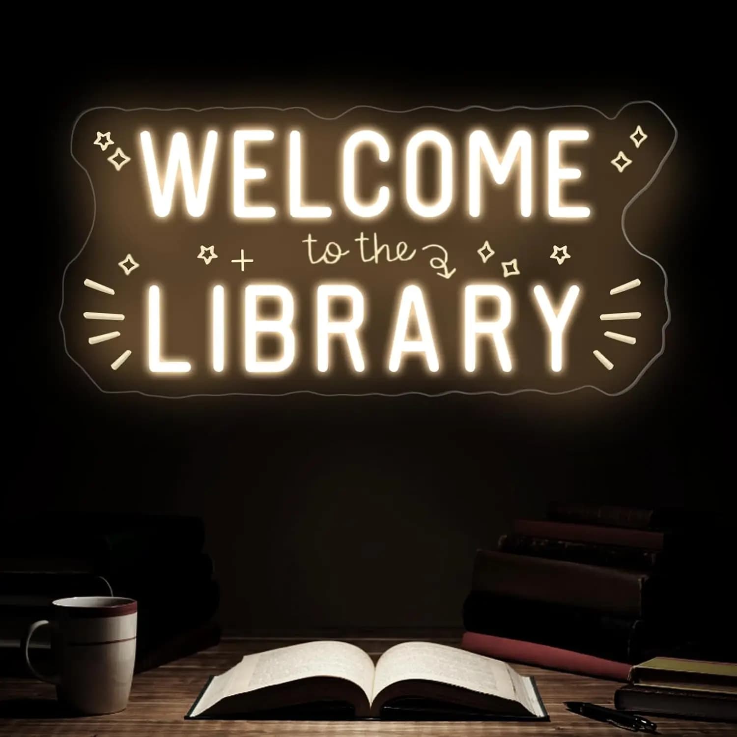 Benvenuti nella Biblioteca - Insegna al Neon LED Dimmerabile per Biblioteca, Sala Lettura, Aula, Libreria, Caffetteria, Studio, Ufficio, Decorazione