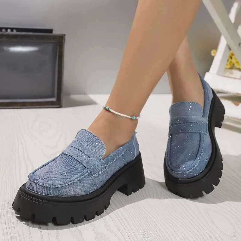 Nuove scarpe Lefu grandi 41 da donna 2025 Scarpe singole da donna alla moda in denim di nuova moda