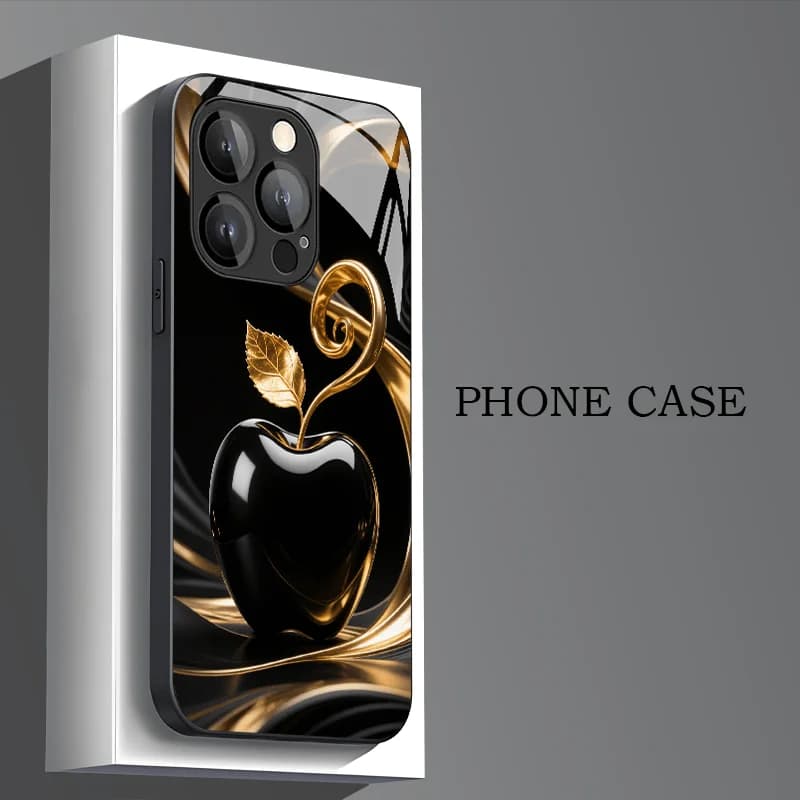 Black gold creative pattern glass phone case suitable for iPhone 17 16 15 14 13 12 11 Pro/Max/Plus anti drop and shockproof