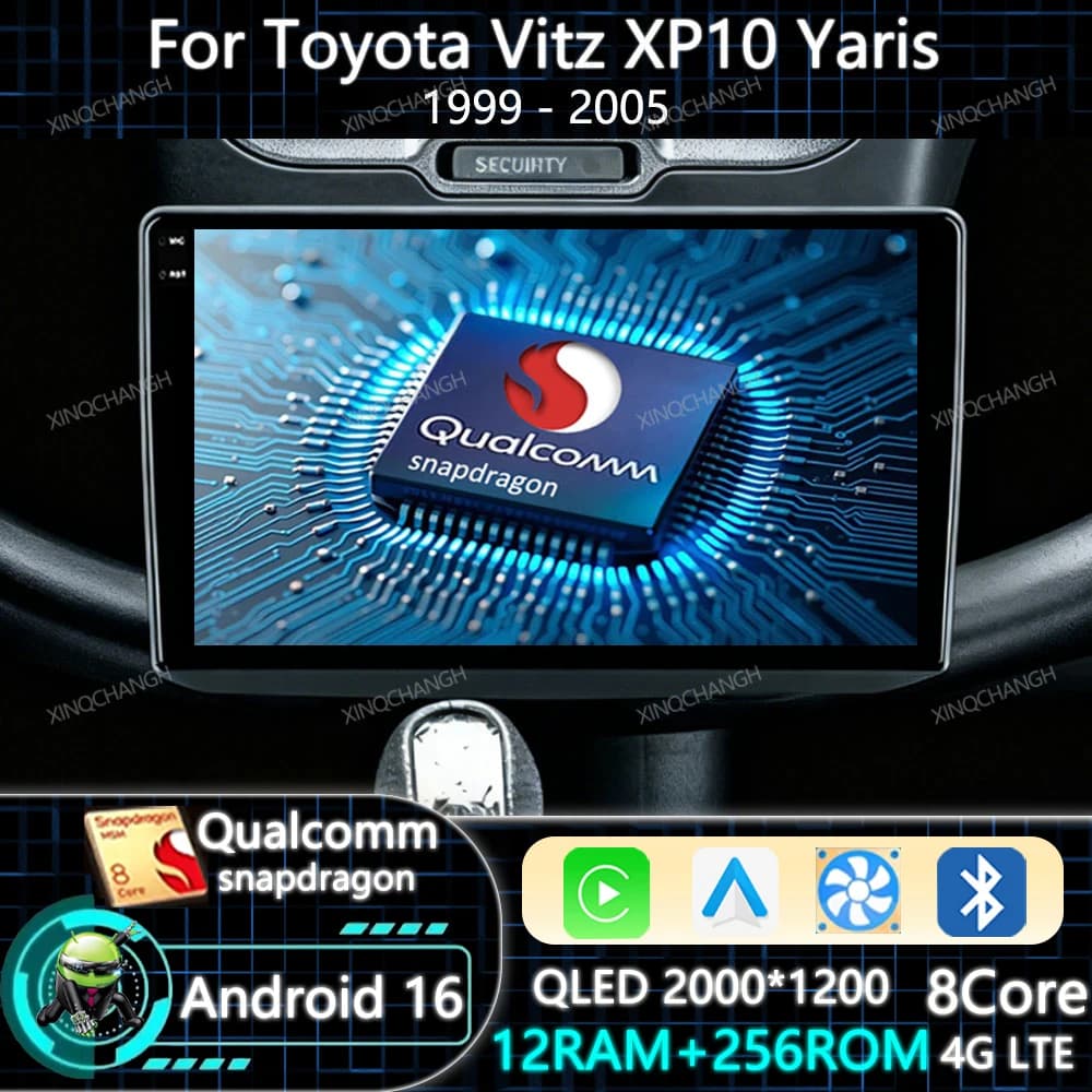 Android 16 Car Radio Carplay Auto For Toyota Vitz XP10 Yaris Platz Echo 1999 - 2005 GPS Qualcomm QLED 4G LTE 5G WIFI Head Unit