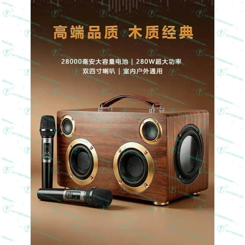 High Quality Bluetooth Speaker Wooden HIFI Outdoor Portable Karaoke Subwoofer