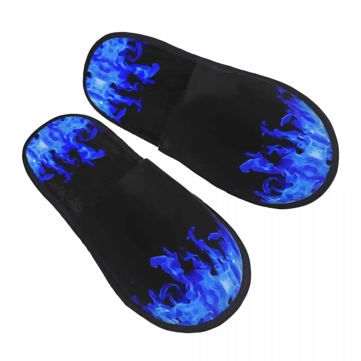 Pantofole piatte antiscivolo da donna invernali da uomo Scarpe calde morbide in pelliccia per interni con cornice astratta blu fuoco