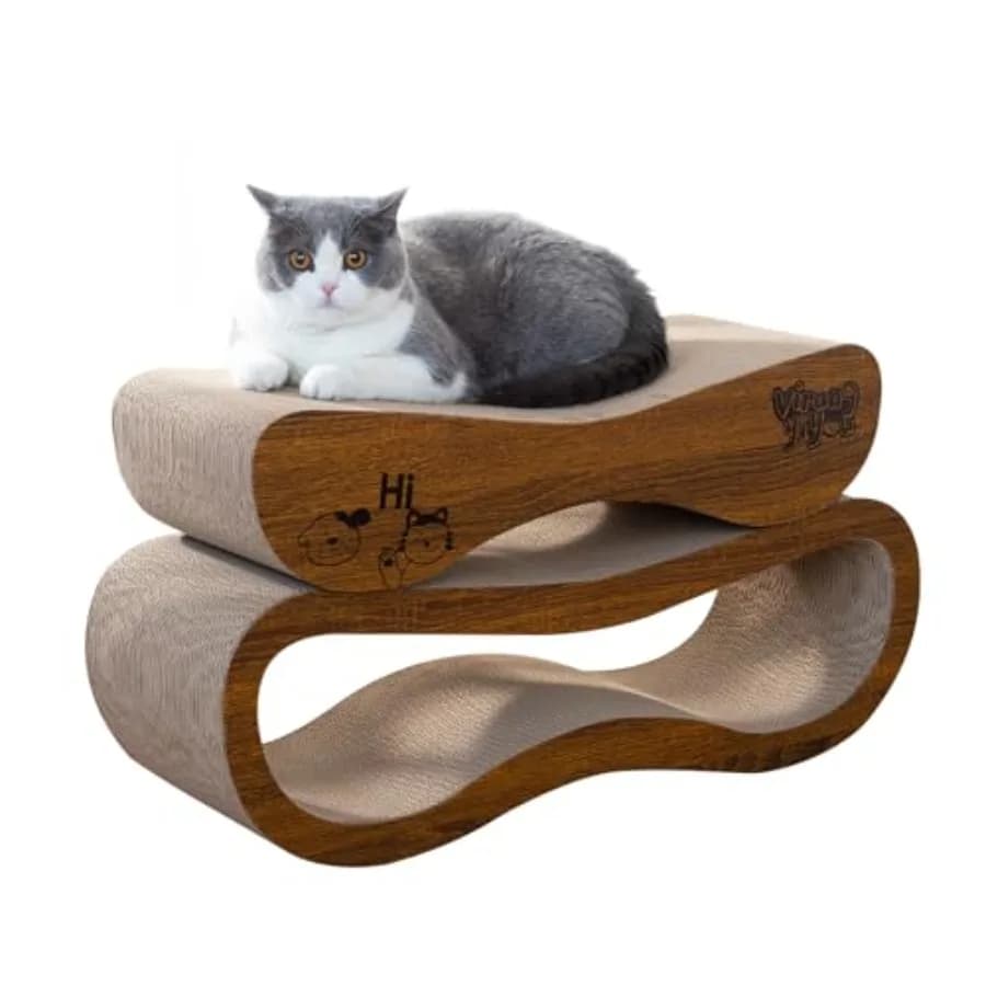 Tiragraffi 2 in 1 per Gatti da Interno, Orizzontale in Cartone Ondulato Marrone, Design Reversibile, Utilizzabile anche come Letto o Arredamento