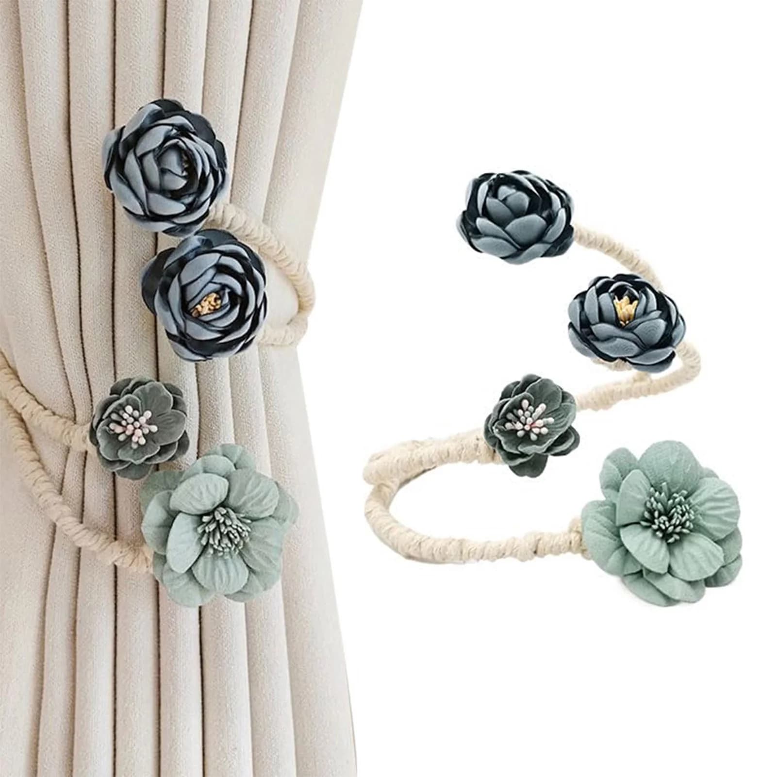 Clip per Tende a Forma di Fiore Artificiale, Eleganti e Semplici, Senza Foratura, per Finestre e Drappeggi