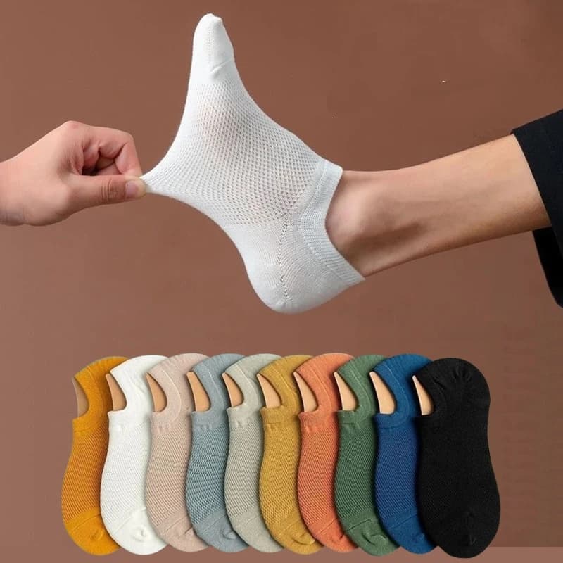 10 paia di calzini estivi da uomo in morbido cotone traspirante con rivestimento antiscivolo in morbido silicone, calzini invisibili, calzini casual.