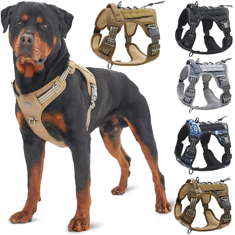Imbracatura tattica riflettente per cani di taglia grande e piccola, gilet da addestramento, guinzaglio, imbracatura e guinzaglio per animali domestici, per cani, imbottito regolabile all'aperto