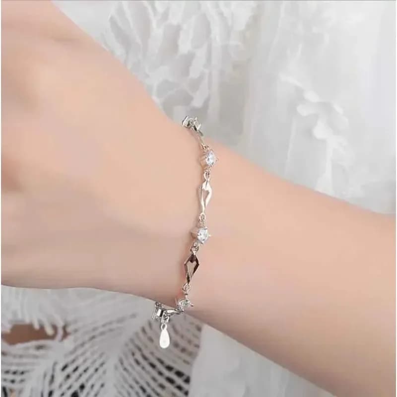 Elegante bracciale viola con zirconi – Placcato argento con zirconi rotondi e quadrati color ametista, design a maglie geometriche, gioielli raffinati da donna