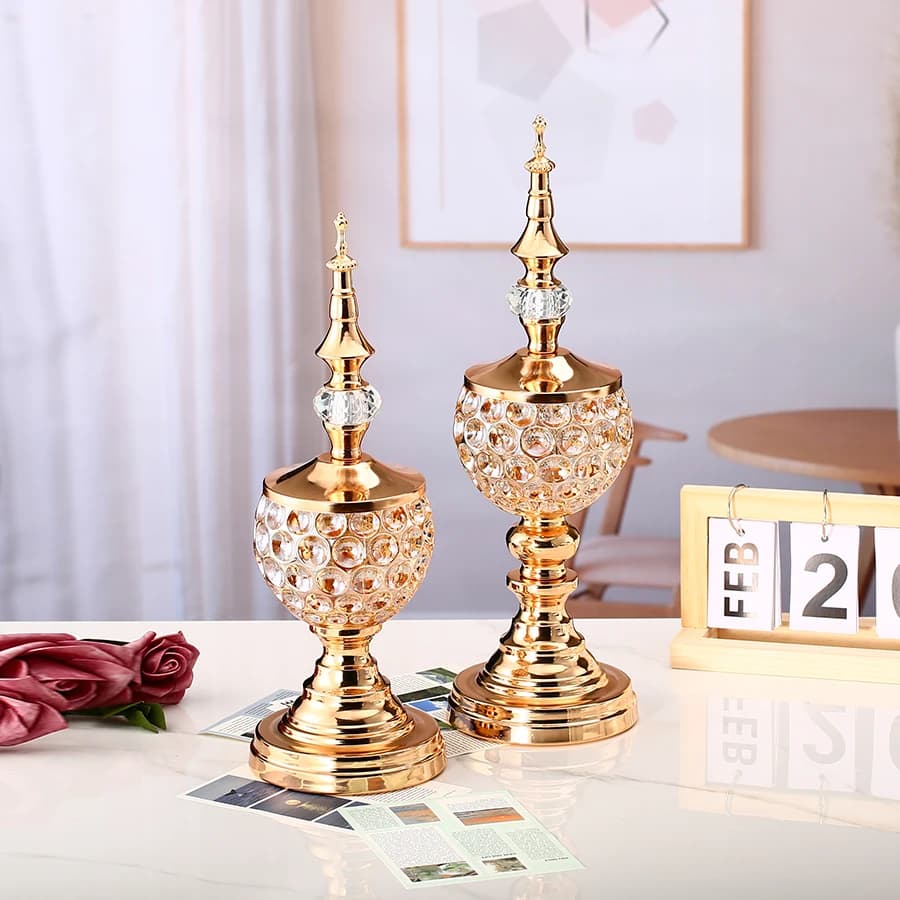 Candeliere portacandele in cristallo dorato 1pc per la decorazione domestica per la decorazione della tavola da pranzo Weddeing bruciatore di incenso Ramadan