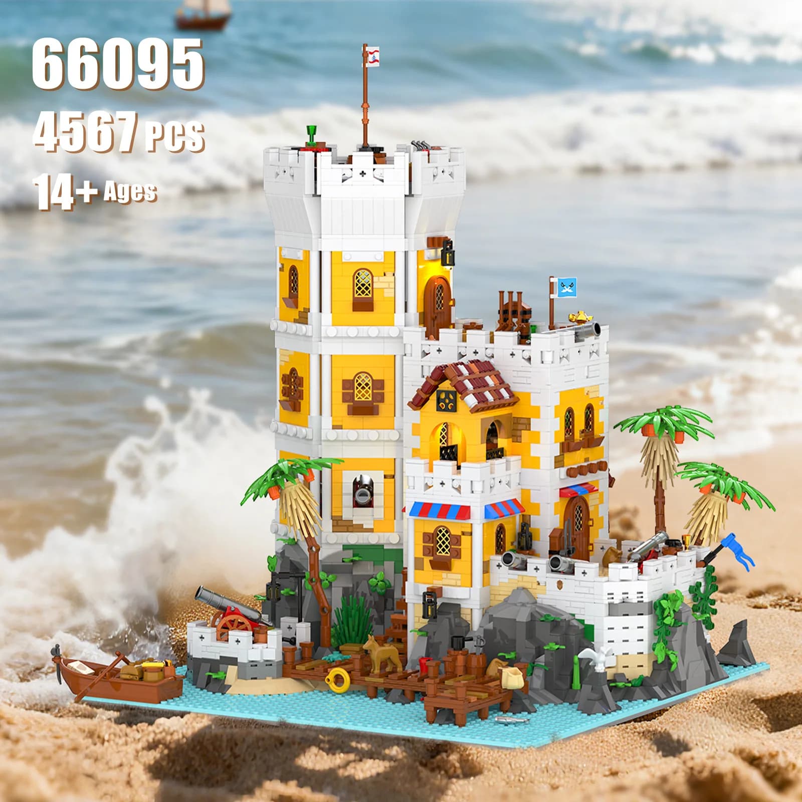 Creative House Architecture Brick City Street View Maritime Fortress Construction Model Build Block Educational Toy With Light