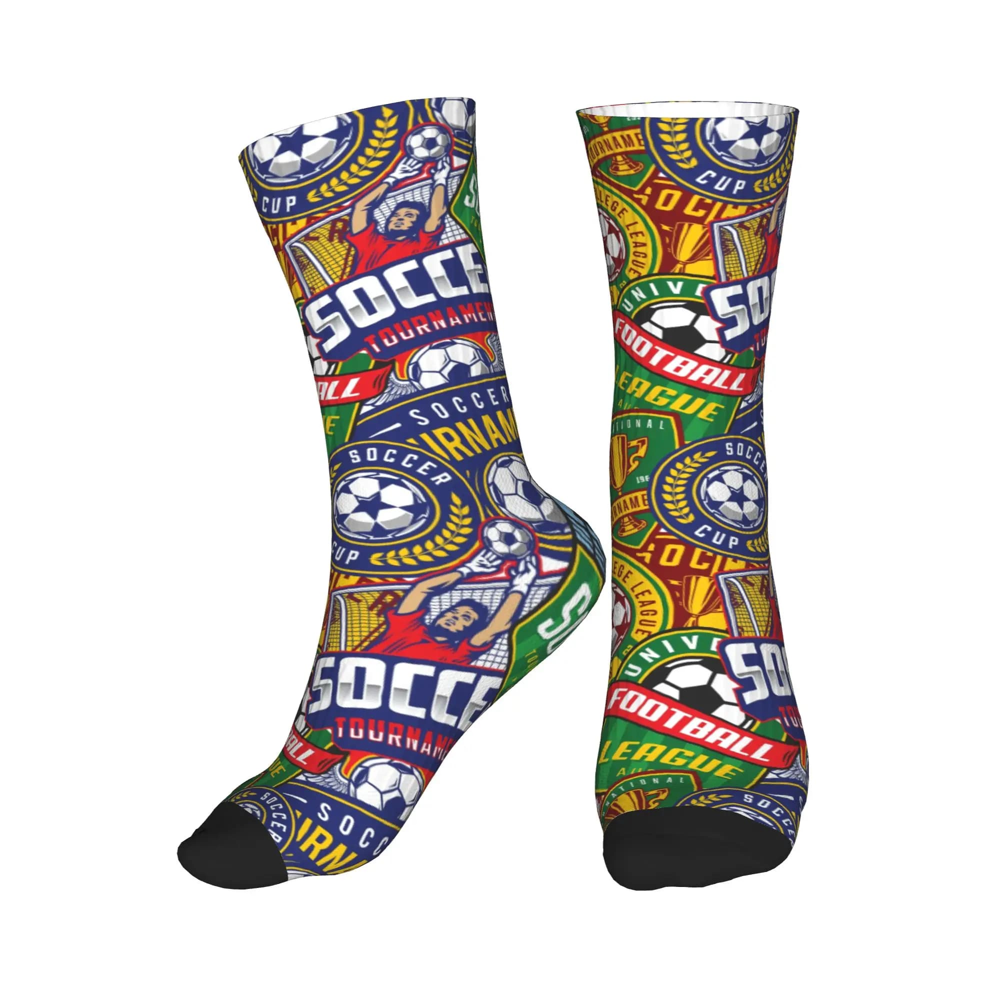 Retro Soccer Badge Green Red Sports Seamless Print Dress Socks Men Women Warm Fashion Crew Socks