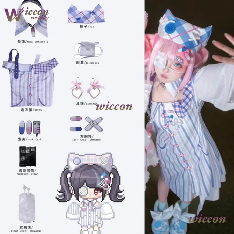 WuHu Infinity Nikki Cosplay Costume Wig Eccentric Idea Sweet Dress Carnival Benda Dress On The Eye Jirai Kei Halloween Woman Girl Dresses