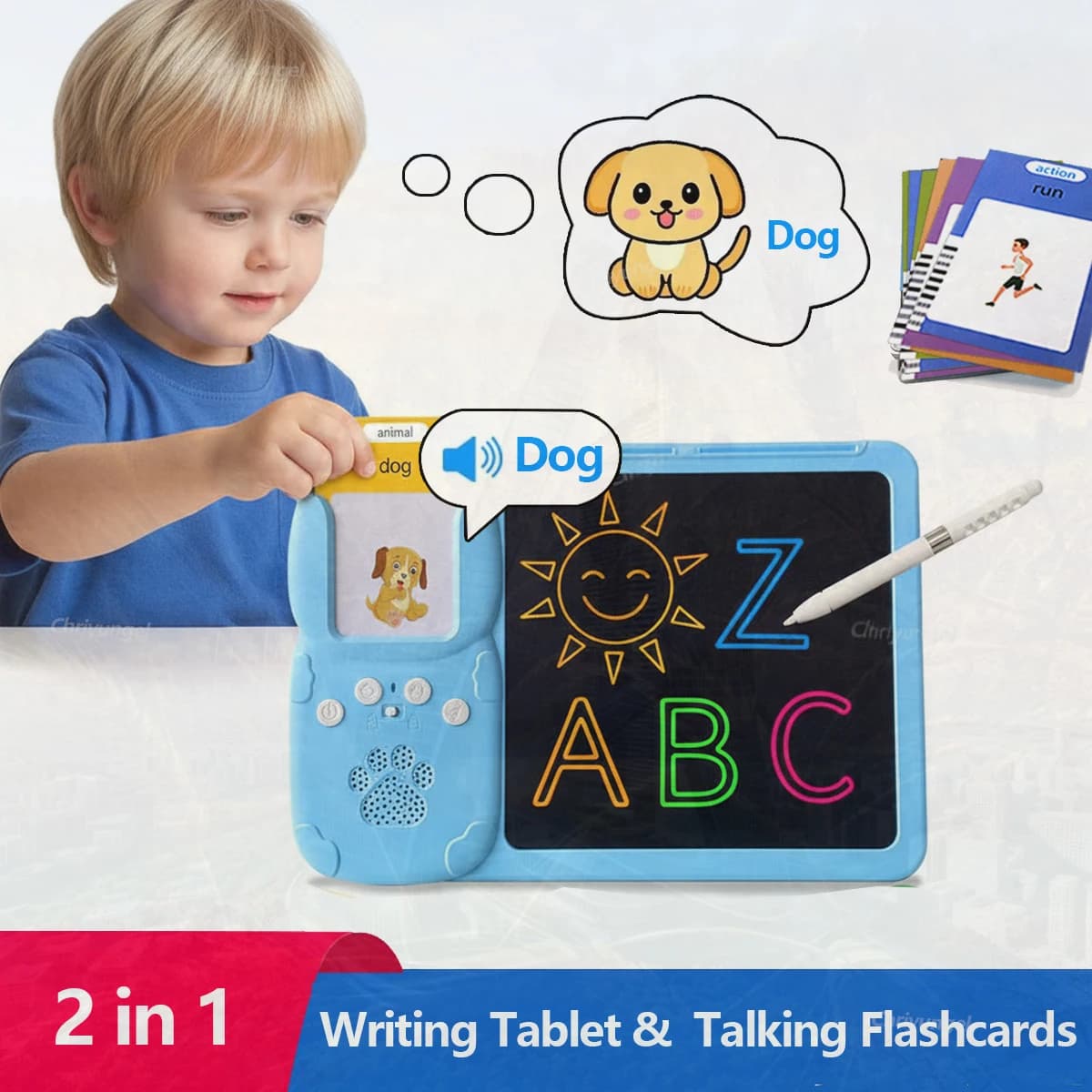 Schede flash parlanti 2 in 1 e tavoletta per scrittura LCD Macchina per l'apprendimento interattiva inglese Giocattolo educativo Regalo per ragazzi Ragazze Bambino